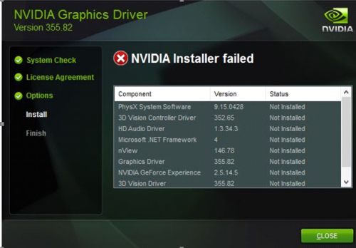 nvidia geforce driver failed to install windows 10
